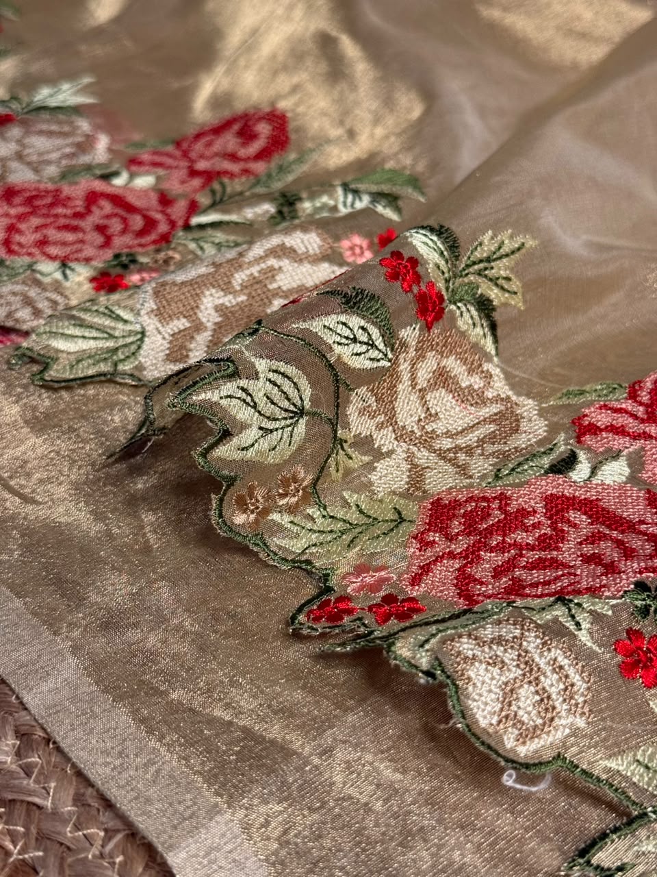 Crochet Embroidered Golden Tissue Silk Banarasi Saree