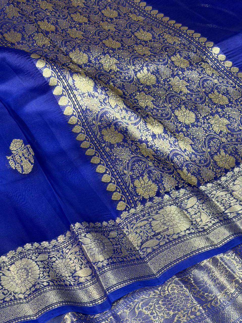 Royal Blue Pure Organza Handloom Banarasi Saree