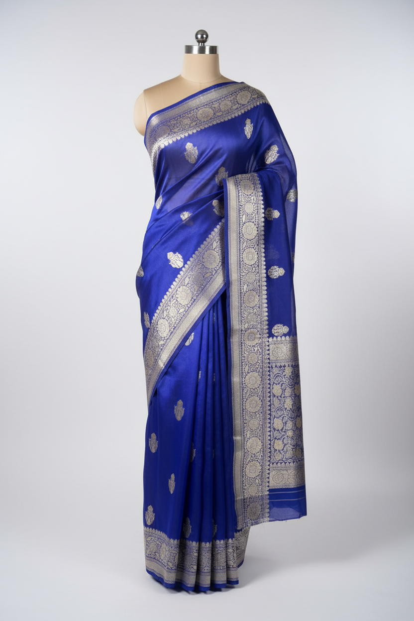 Royal Blue Pure Organza Handloom Banarasi Saree