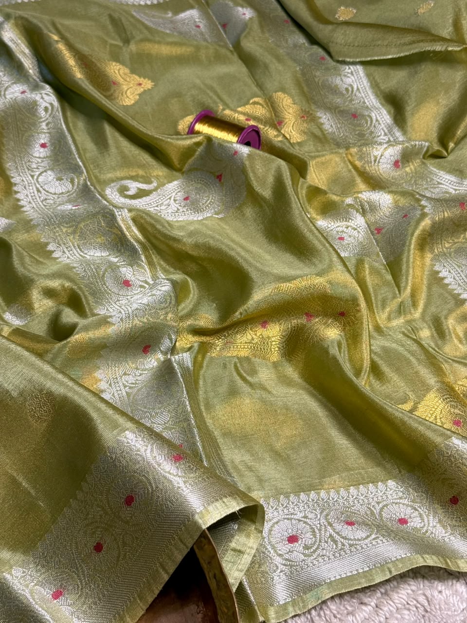 Minted Green Soft Breathable Tissue Khaddi Buti Saree