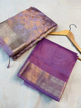 Lavender Banarasi Tissue Silk Chikankari Work Saree