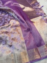 Lavender Banarasi Tissue Silk Chikankari Work Saree