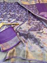 Lavender Banarasi Tissue Silk Chikankari Work Saree