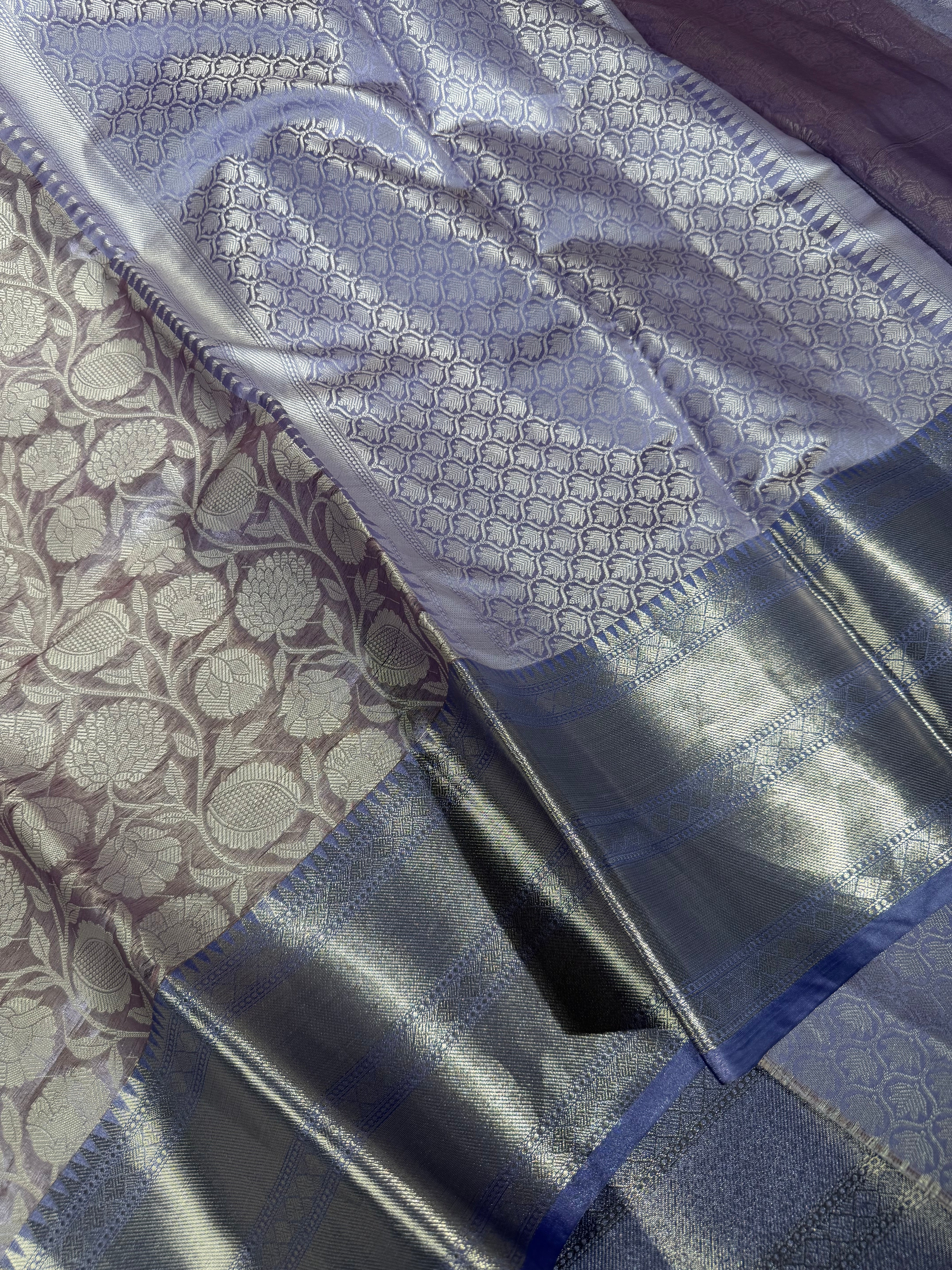 Lavender Embossed Tissue Silk Banarasi Saree