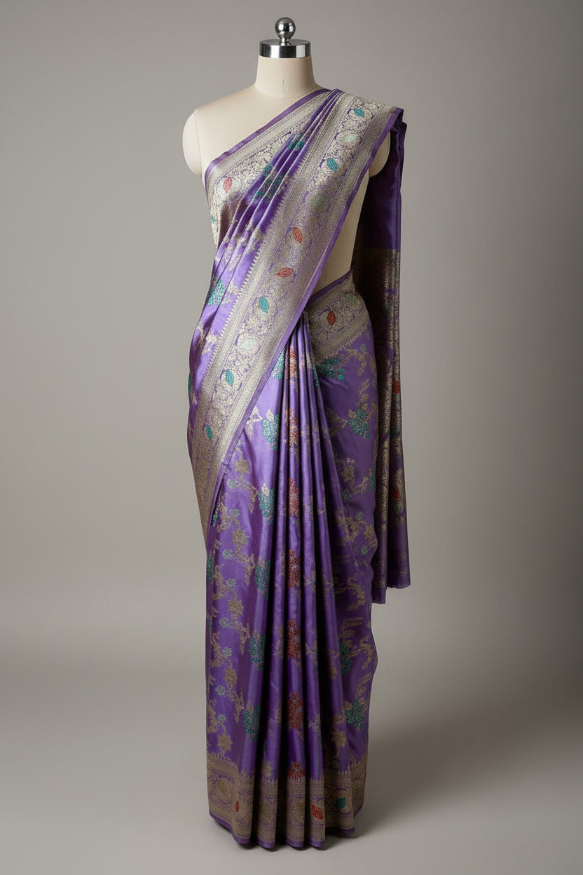 Lavender Mashru Katan Silk Alfi Meenakari Banarasi Saree