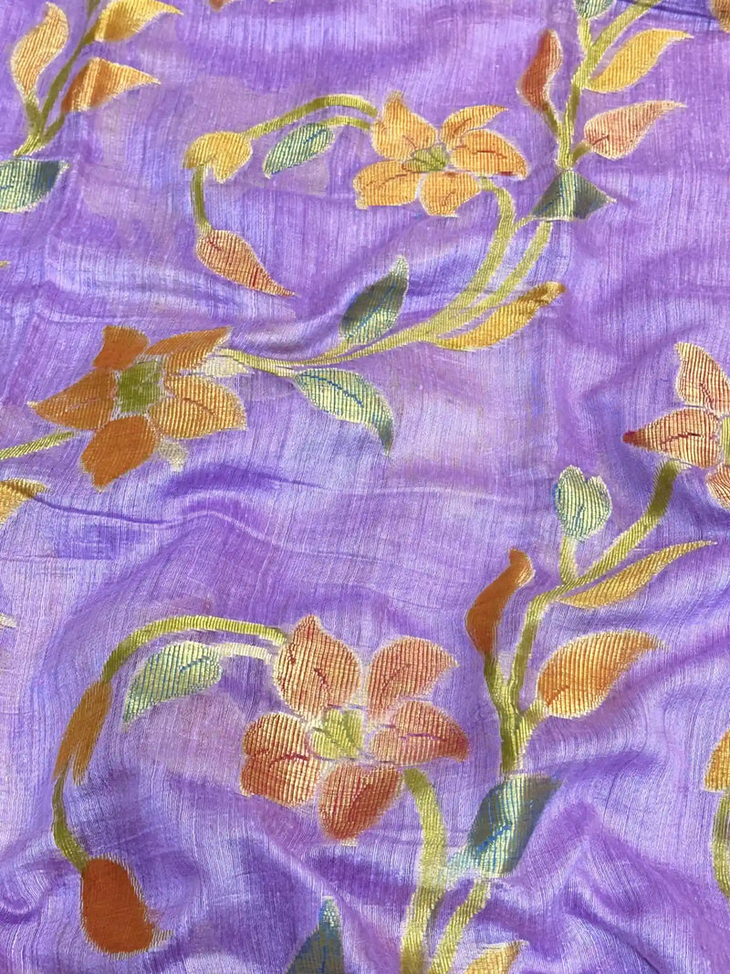 Lavender Pure Matka Silk Floral Banarasi Saree