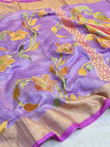 Lavender Pure Matka Silk Floral Banarasi Saree