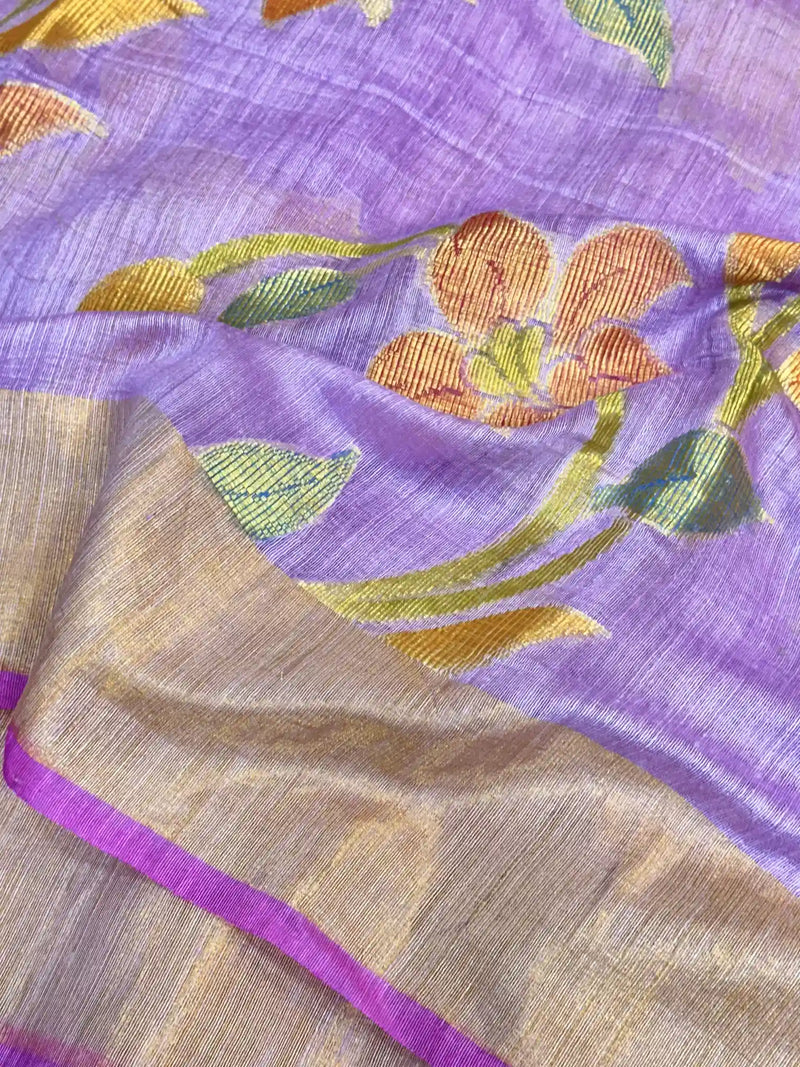 Lavender Pure Matka Silk Floral Banarasi Saree