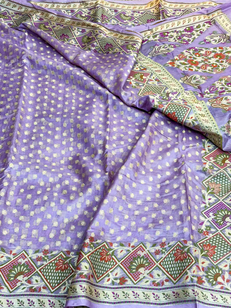 Lavender Pure Tussar Silk Banarasi Saree