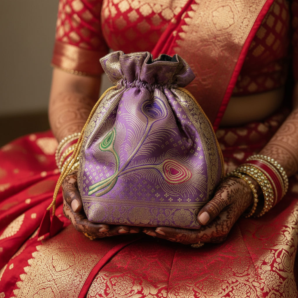 Lavender Shade Banarasi Potli Bags