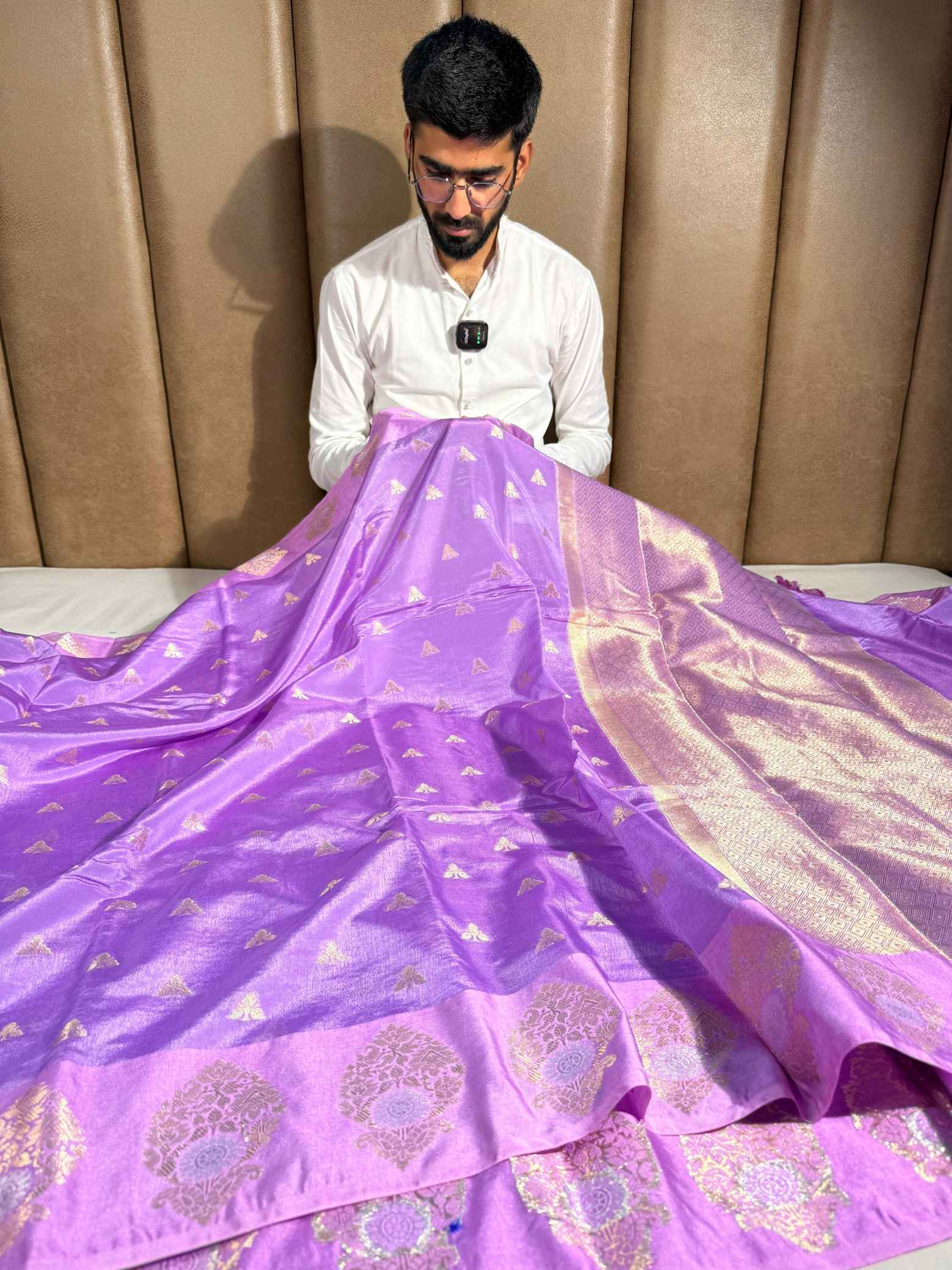 Lavender Viscose Georgette Buta Weave Banarasi Saree