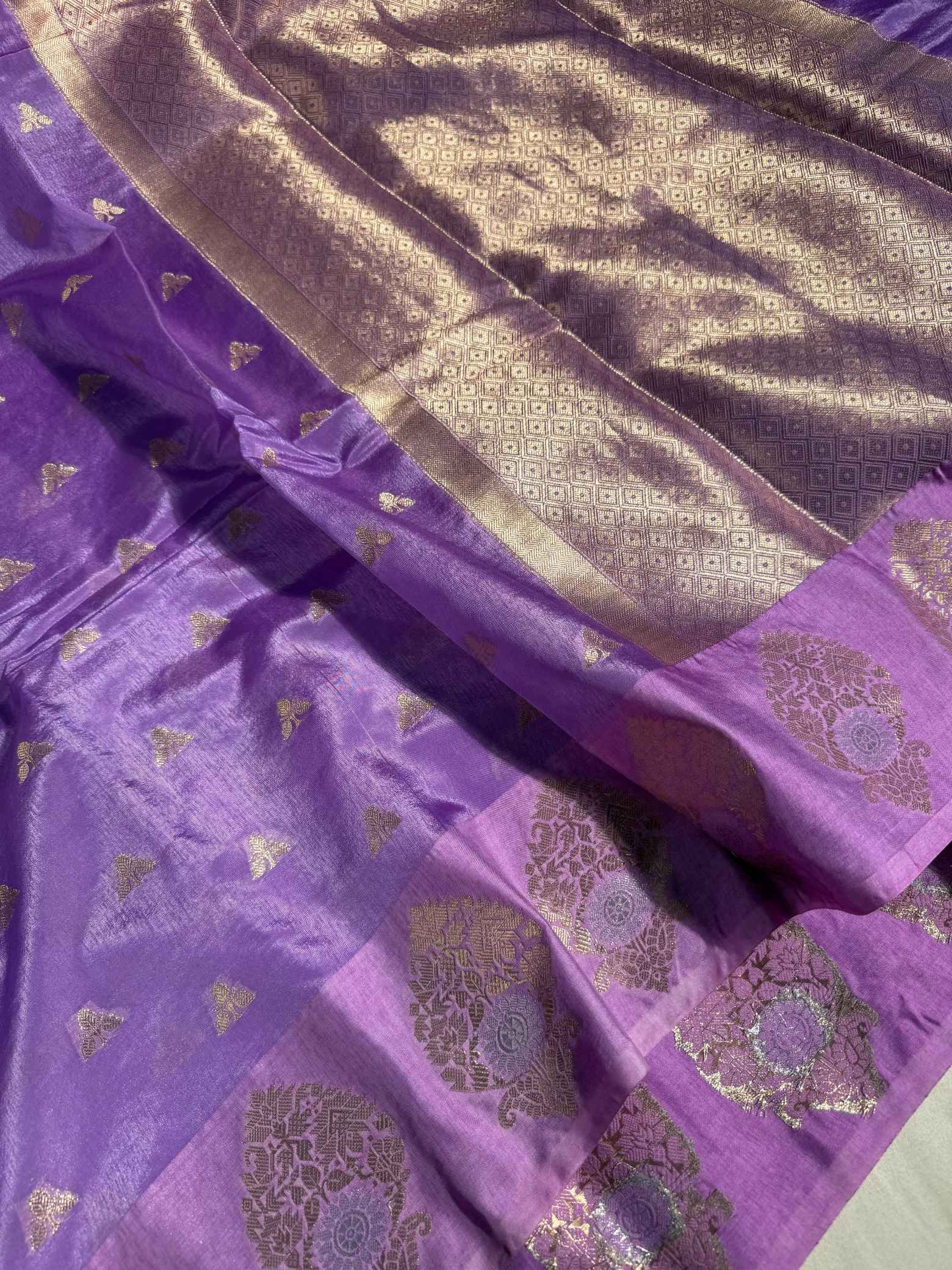Lavender Viscose Georgette Buta Weave Banarasi Saree