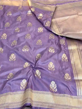 Lavender Zari Buta Weave Pure Katan Silk Saree