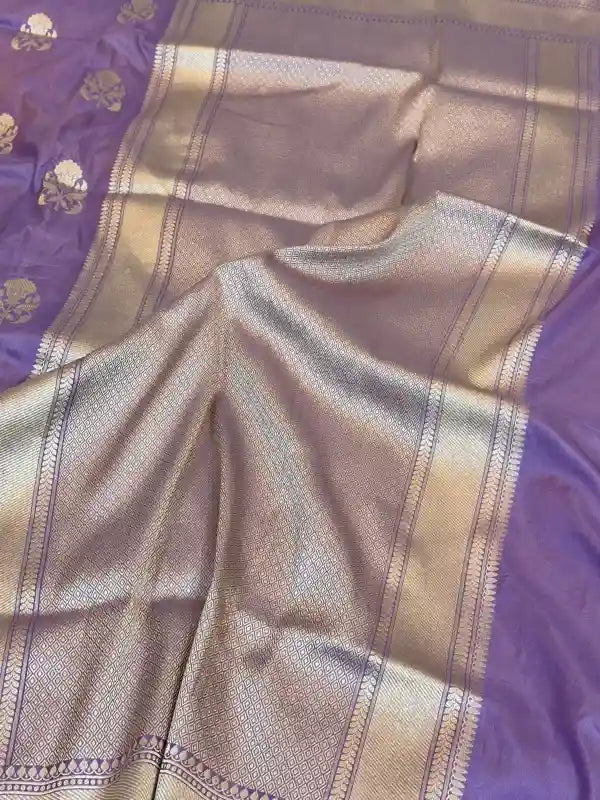 Lavender Zari Buta Weave Pure Katan Silk Saree