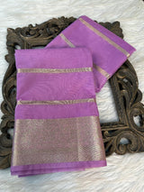 Lavender Organza Zari Weaved Striped Banarasi Saree