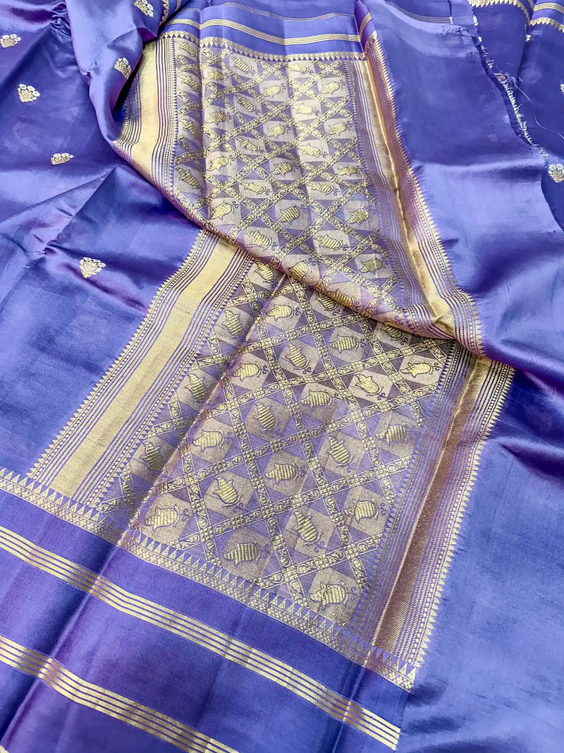 Lavender Pure Raw Mango Silk Banarasi Saree