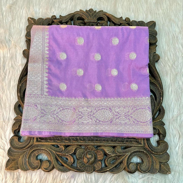 Lavender Raw Silk Water Gold Buti Banarasi Saree