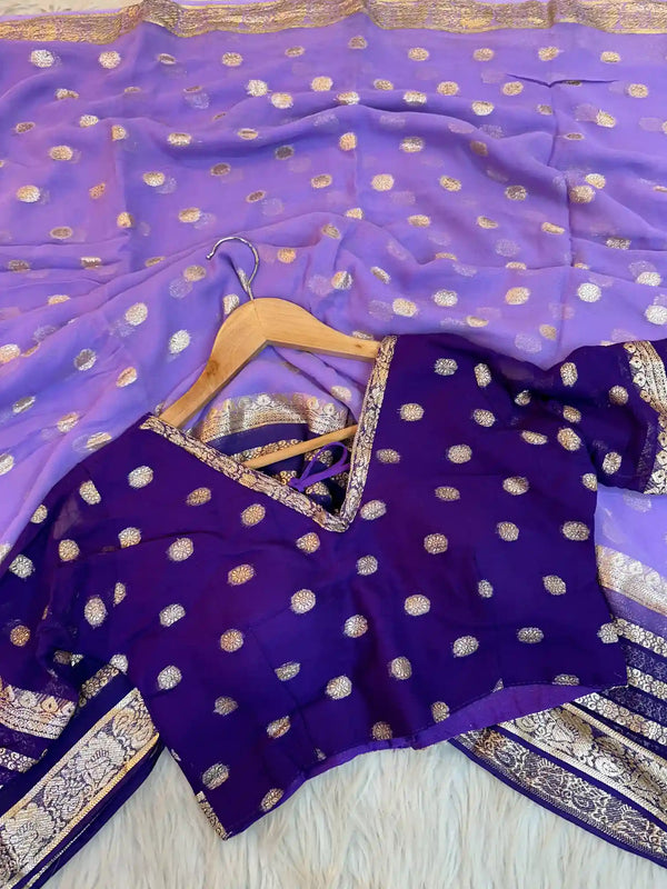 Lavender Viscose Georgette Khaddi Buti Saree