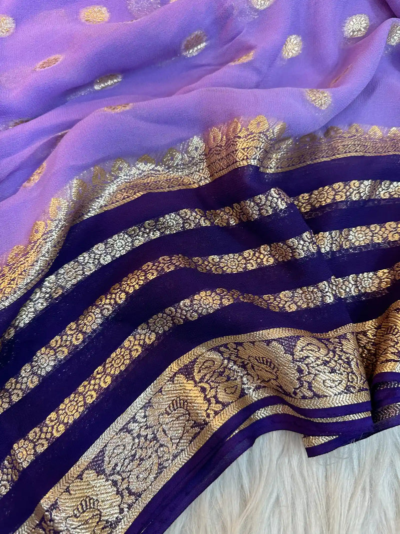 Lavender Viscose Georgette Khaddi Buti Saree