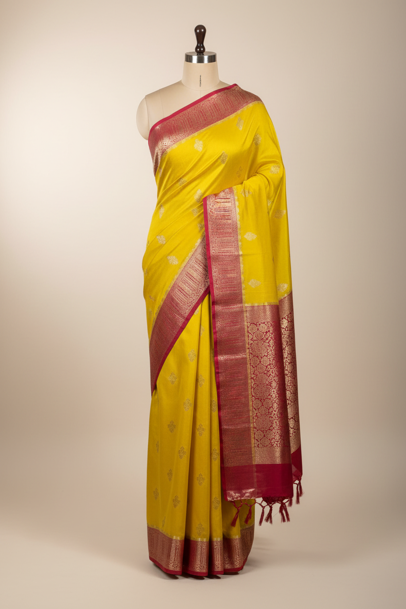 Lemon Rani Chinia silk eccentric Banarasi Saree