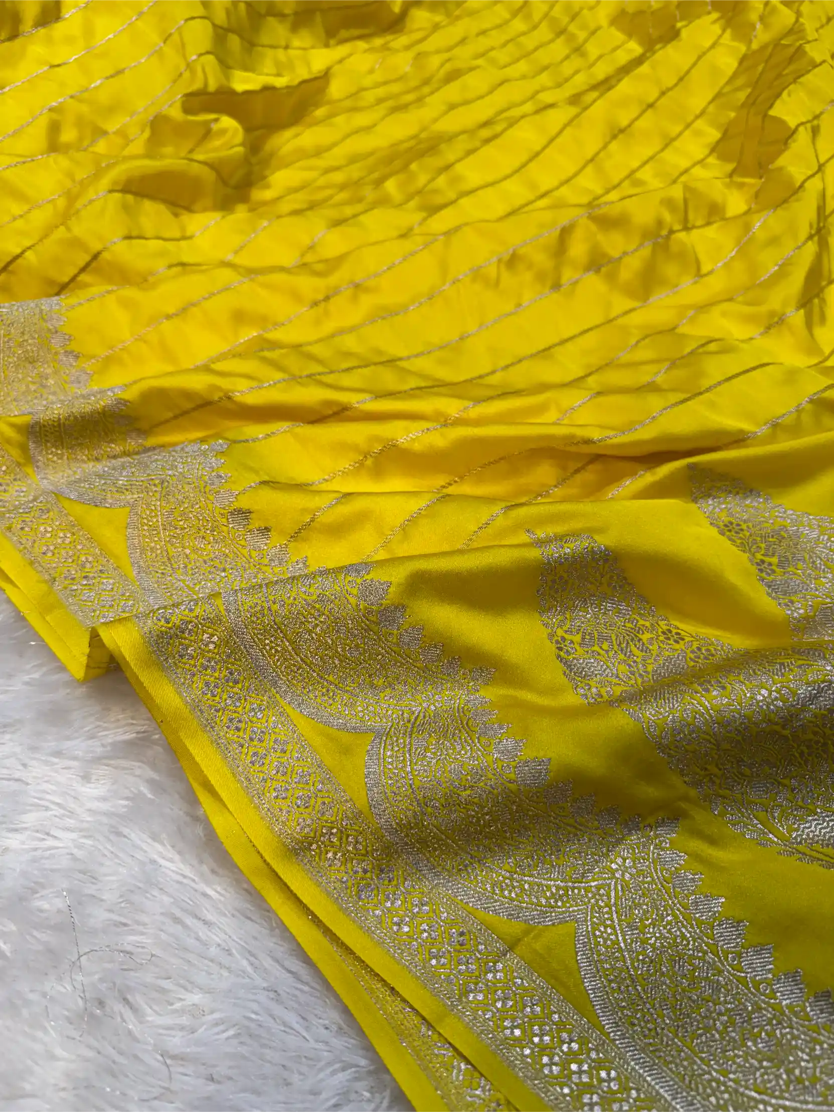 Lemon Yellow Mashru Katan Silk Contemporary Weave Banarasi Saree