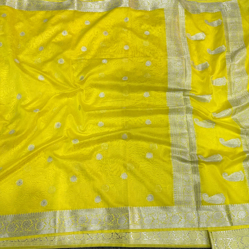 Lemon Semi Georgette Khaddi Banarasi Saree