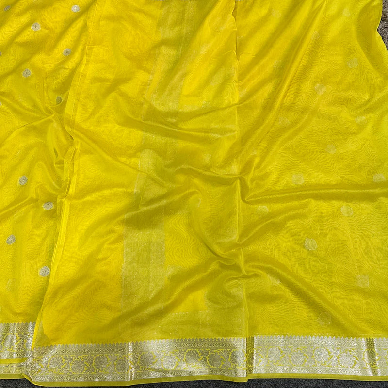 Lemon Semi Georgette Khaddi Banarasi Saree