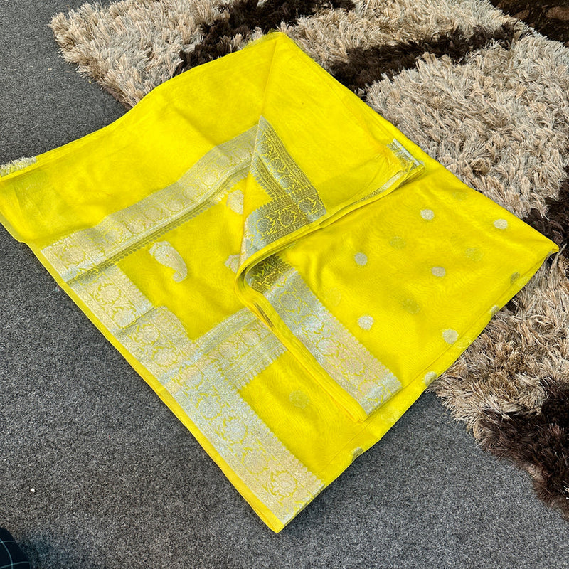 Lemon Semi Georgette Khaddi Banarasi Saree