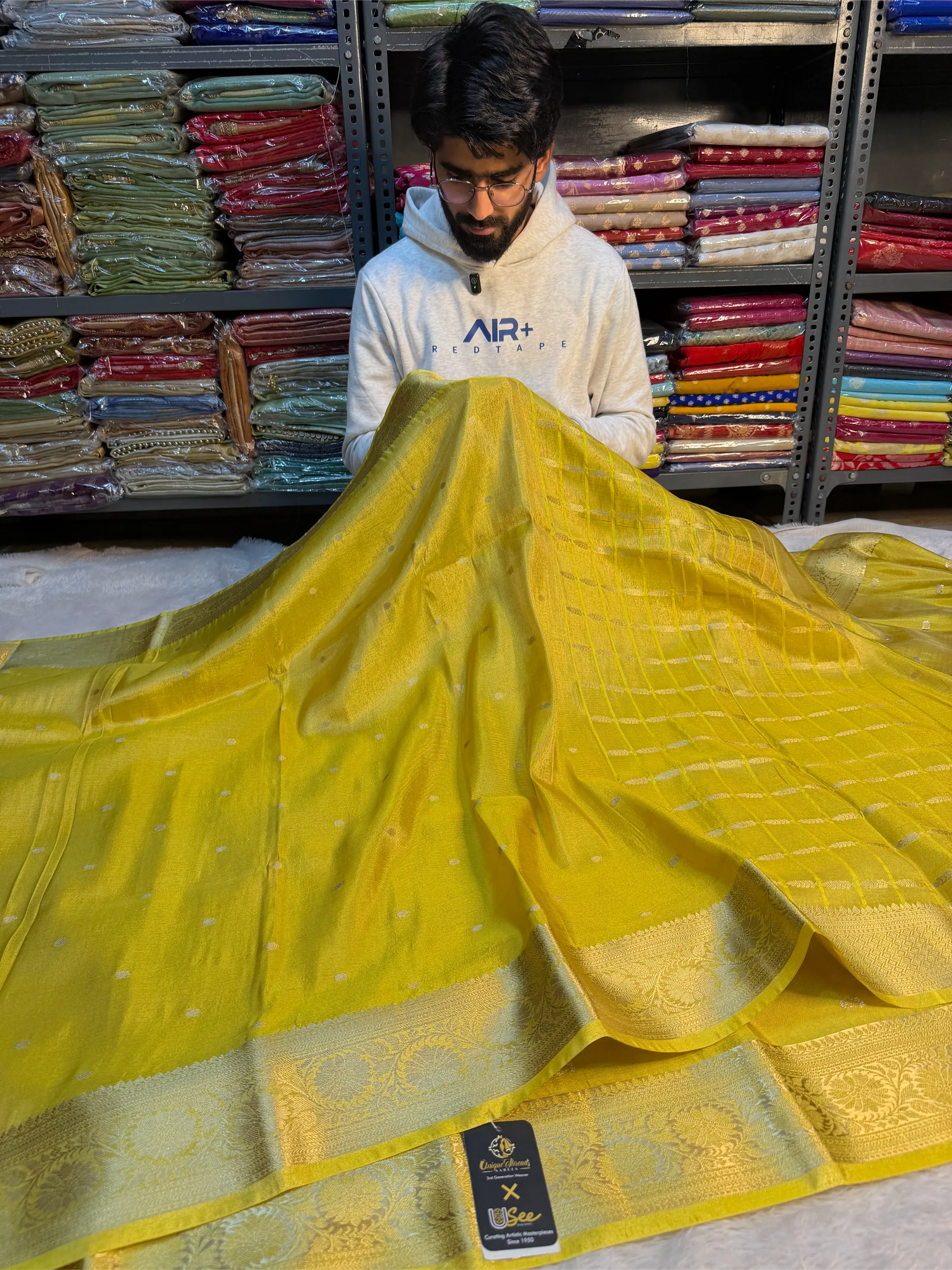 Lemon Yellow Breathable Soft Tissue Silk Banarasi Saree