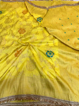 Lemon Yellow Chiniya Silk Floral Design Banarasi Saree