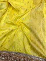 Lemon Yellow Chiniya Silk Floral Design Banarasi Saree