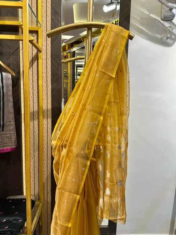 Lemon Yellow Pure Tissue Silk Sona Roopa Butis Banarasi Saree