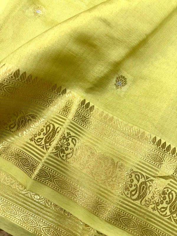 Lemon Yellow Raw Mango Silk Banarasi Saree