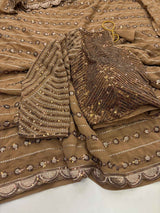Light Coffee Shade Georgette Designer Saree