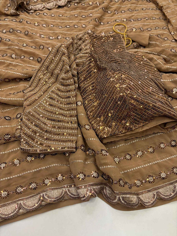 Light Coffee Shade Georgette Designer Saree