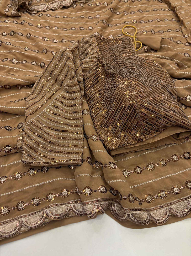 Light Coffee Shade Georgette Designer Saree