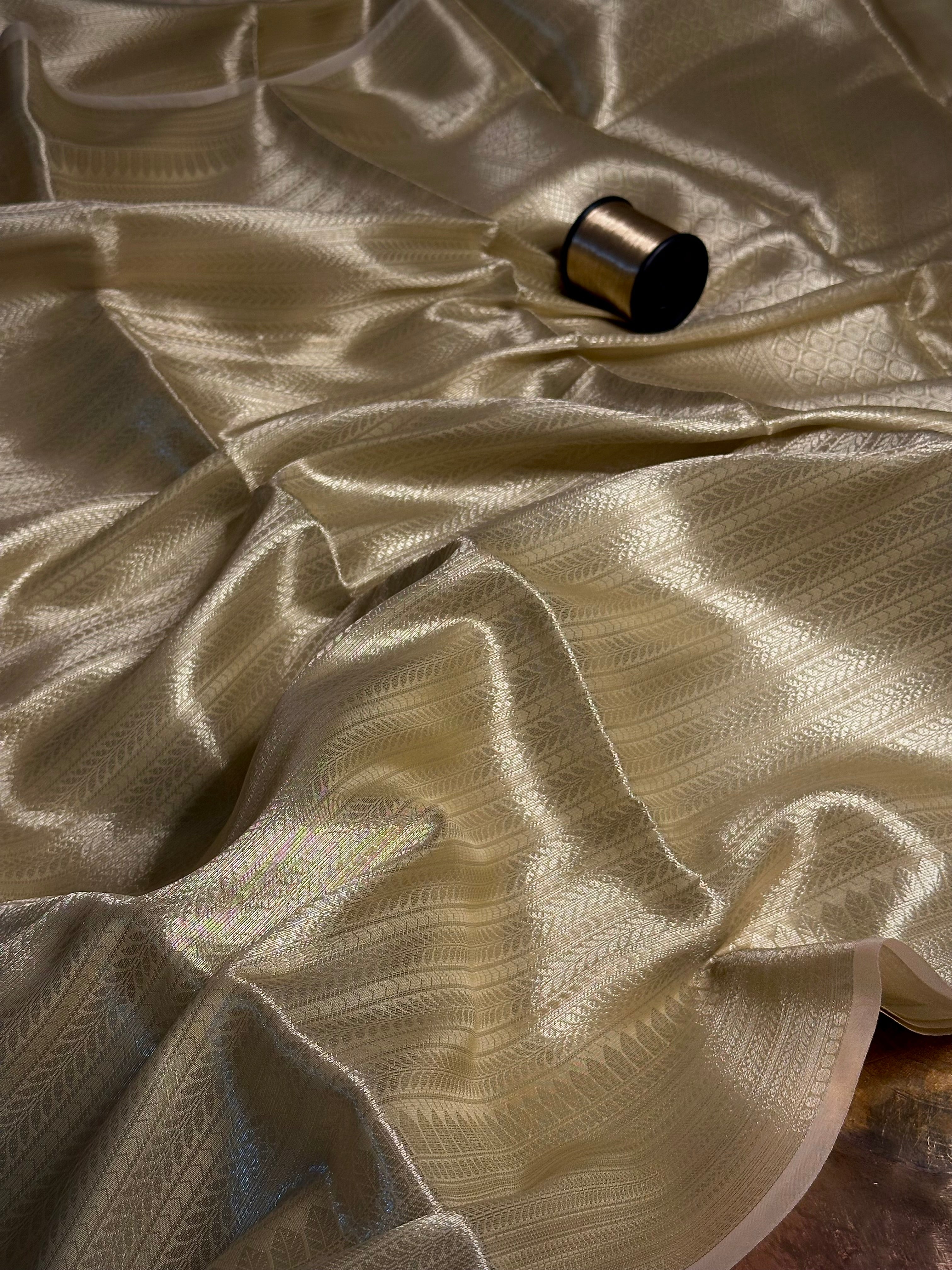Light Cream Brocade Softsilk Banarasi Saree