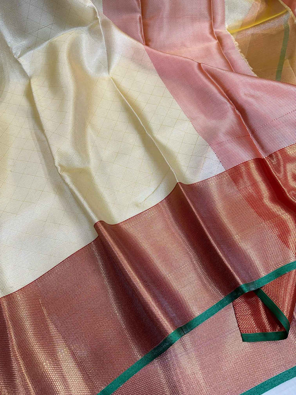 Light Cream Kathan Tissue Silk Banarasi Saree