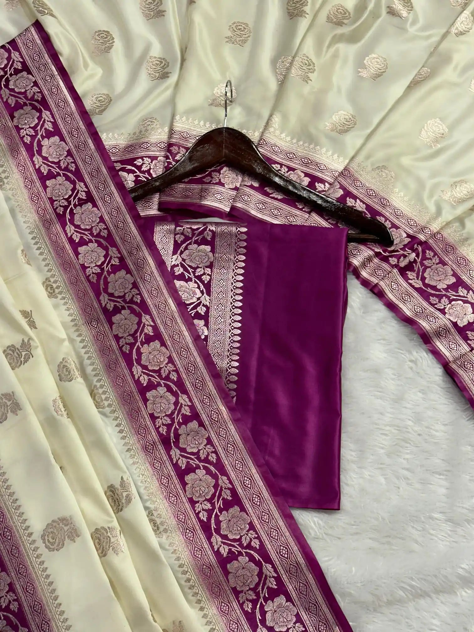 Light Cream Mashru Katan Silk Banarasi Saree