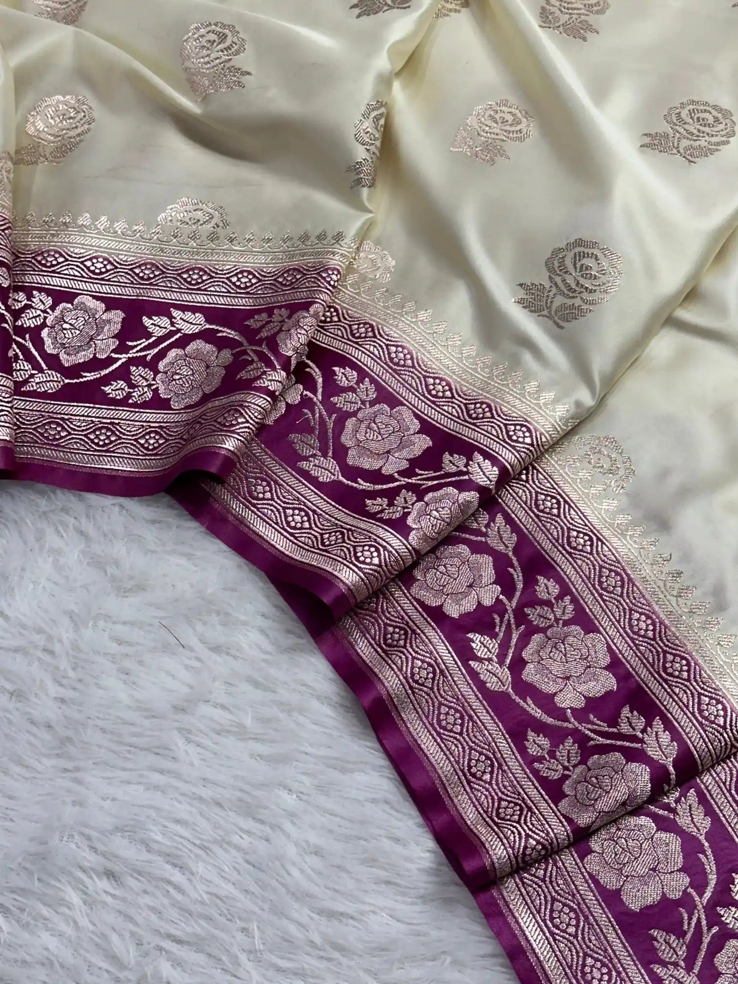 Light Cream Mashru Katan Silk Banarasi Saree
