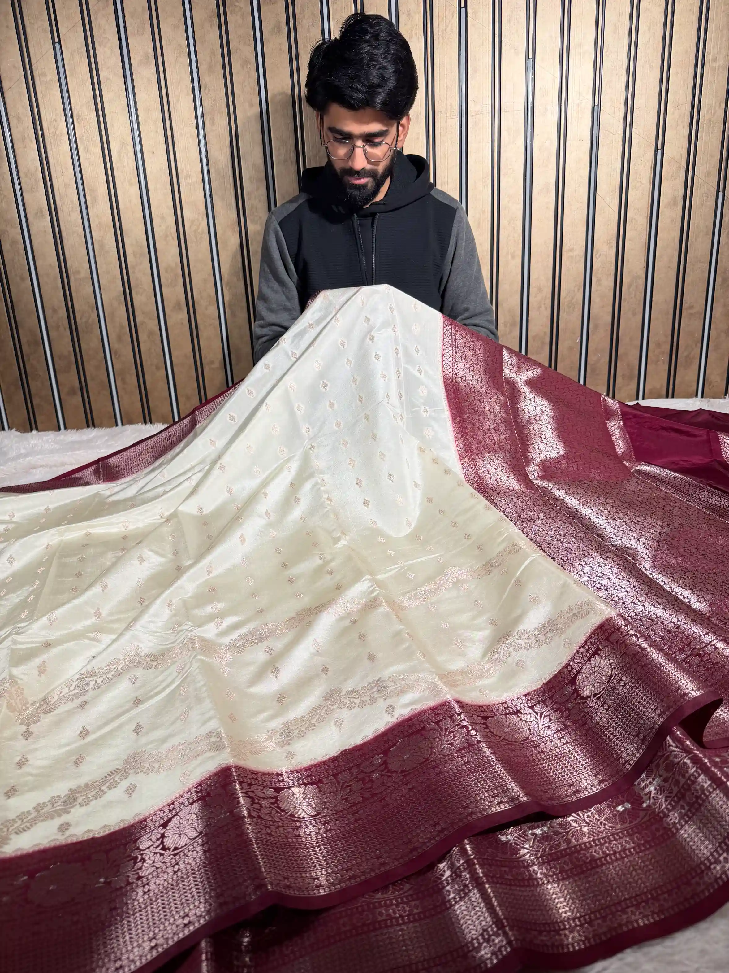 Light Cream Raw Chinia Silk Intricate Banarasi Saree