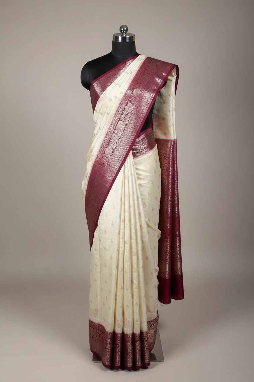 Light Cream Raw Chinia Silk Intricate Banarasi Saree