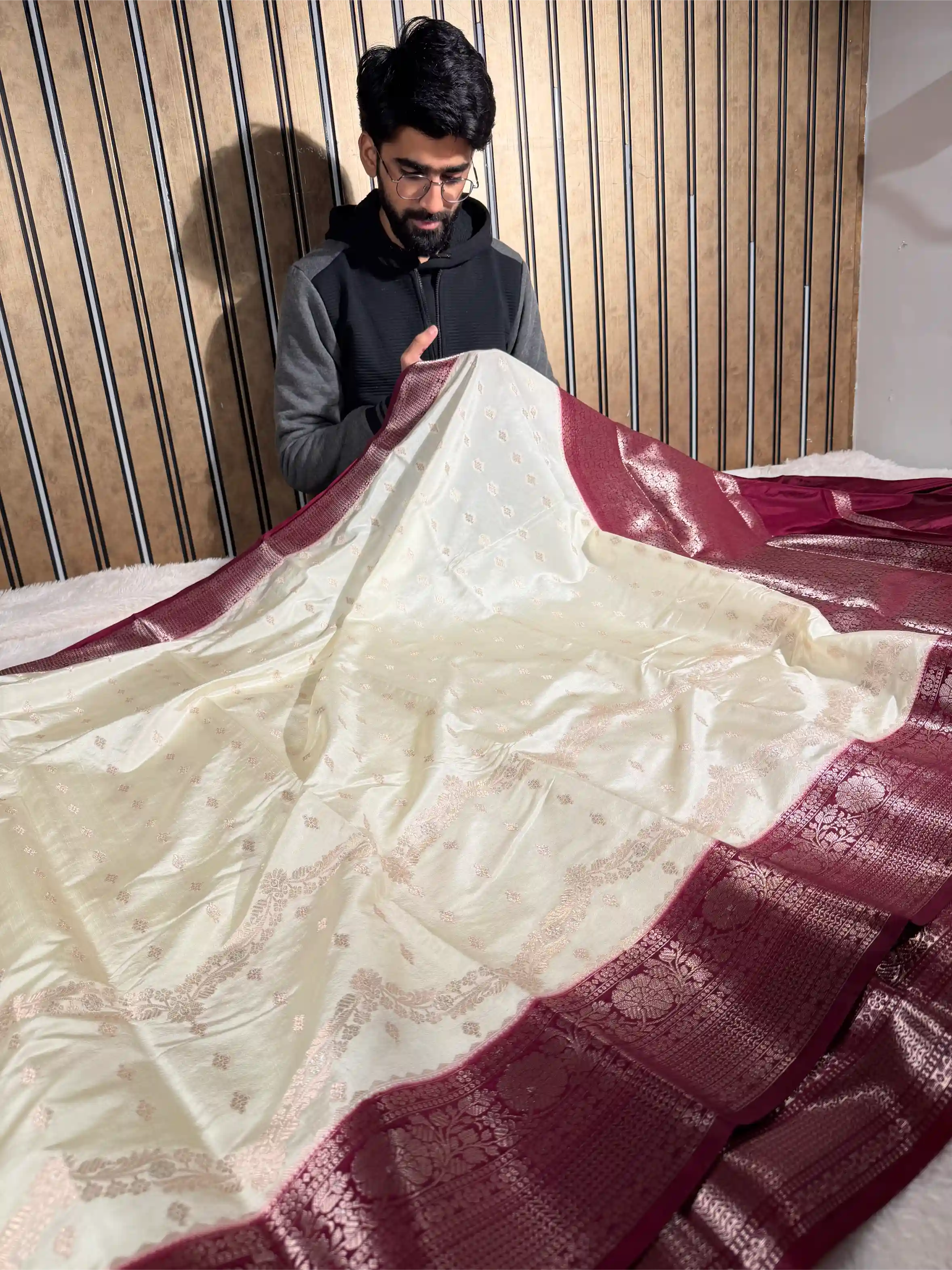 Light Cream Raw Chinia Silk Intricate Banarasi Saree