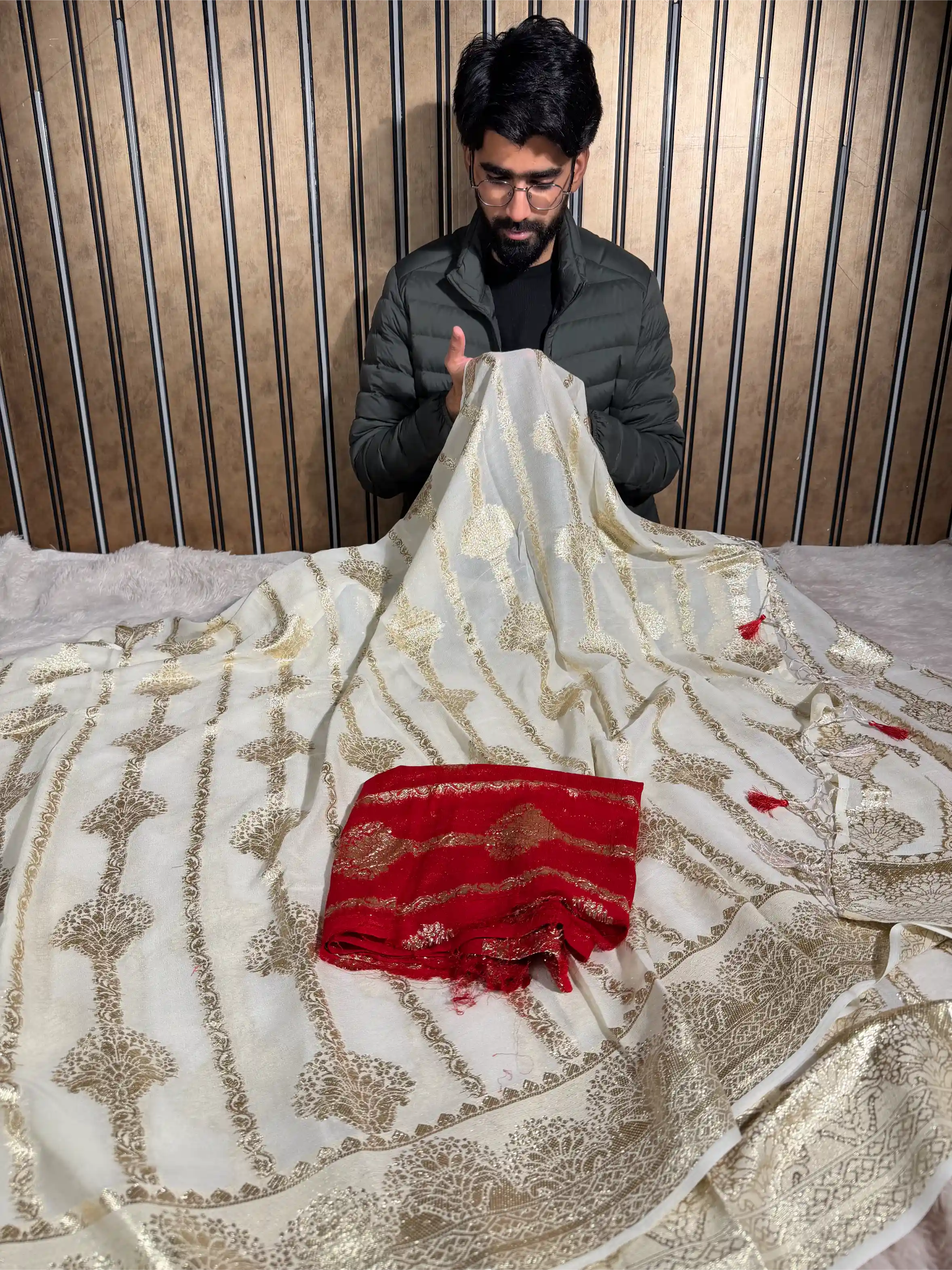 Light Creame Shade Viscose Georgette Banarasi Saree