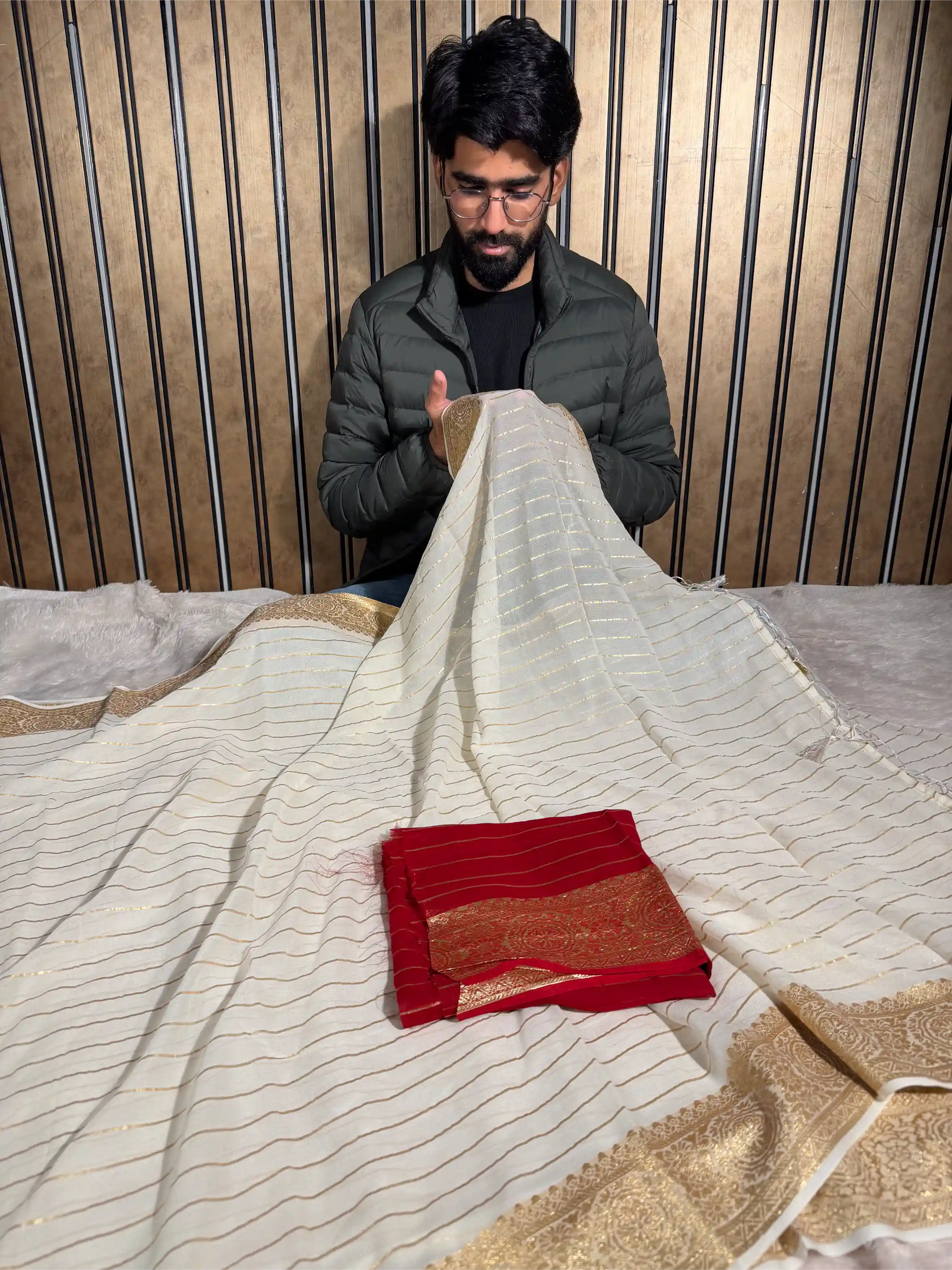 Light Creame Viscose Georgette Banarasi Saree