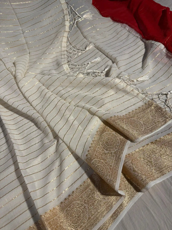 Light Creame Viscose Georgette Banarasi Saree