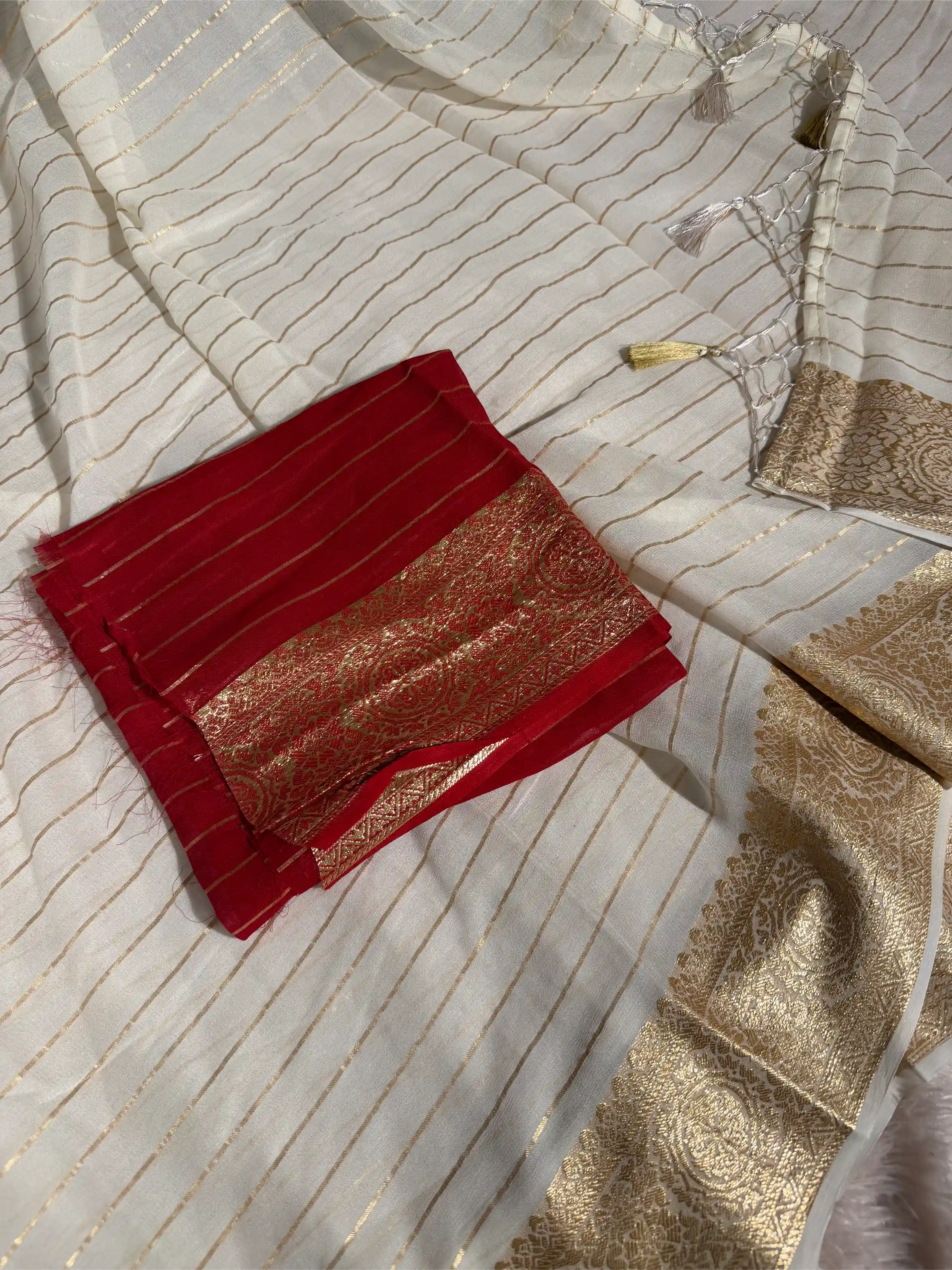 Light Creame Viscose Georgette Banarasi Saree