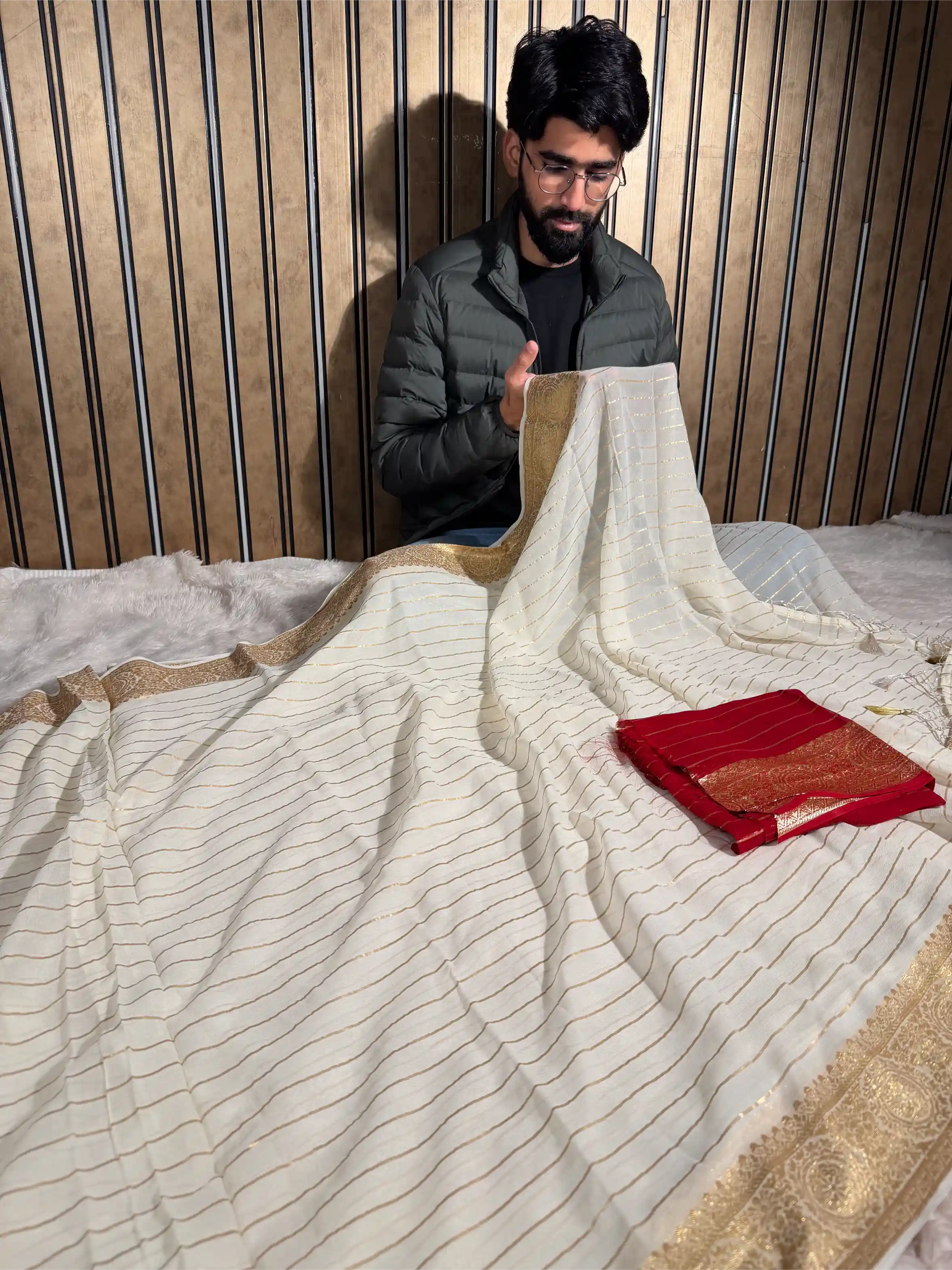 Light Creame Viscose Georgette Banarasi Saree