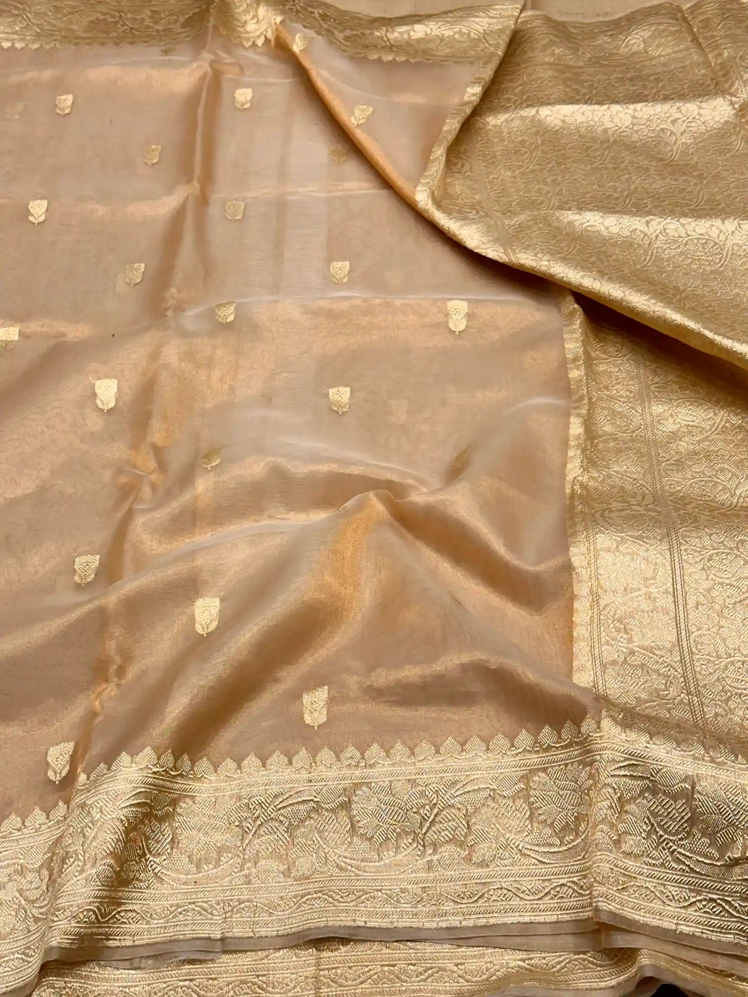 Light Gold Handwoven Pure Tissue Silk Banarasi Saree
