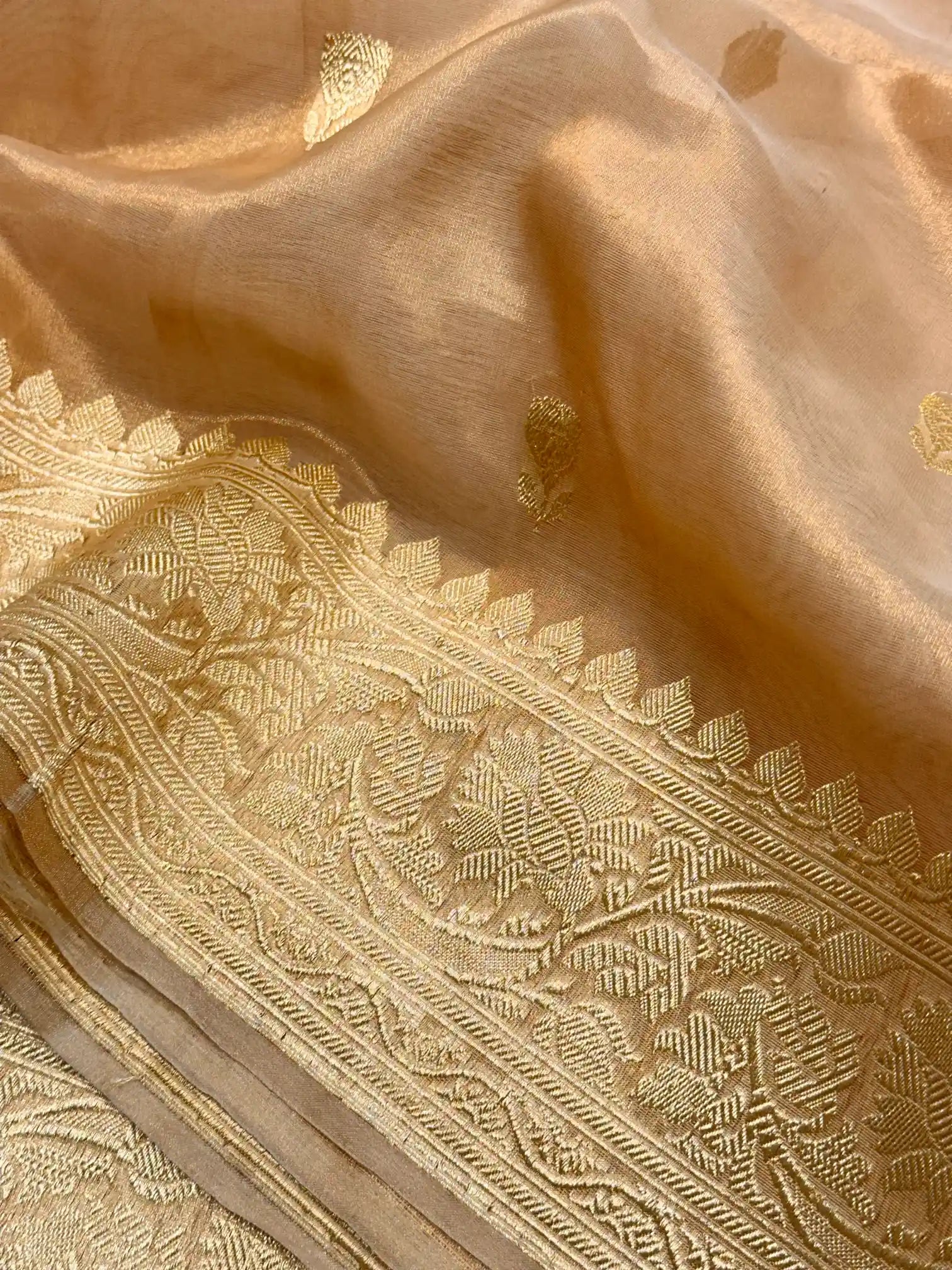 Light Gold Handwoven Pure Tissue Silk Banarasi Saree